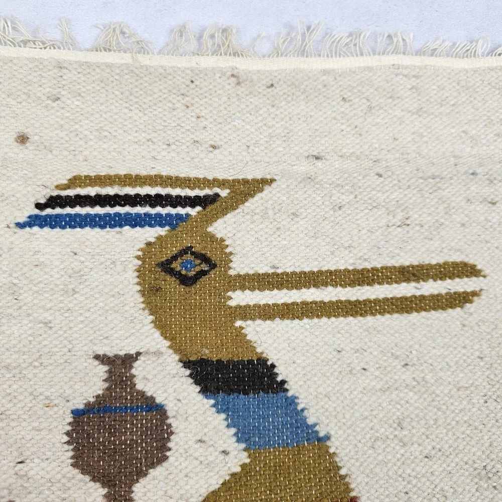 Vtg Hand Woven South American Ecuadorian Roadrunner Wall Hanging Tapestry Native